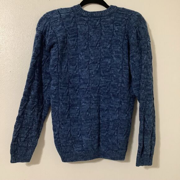 American Weekend Vintage Blue Grandpacore Cable Knit Fisherman Button Sweater S - Picture 5 of 8